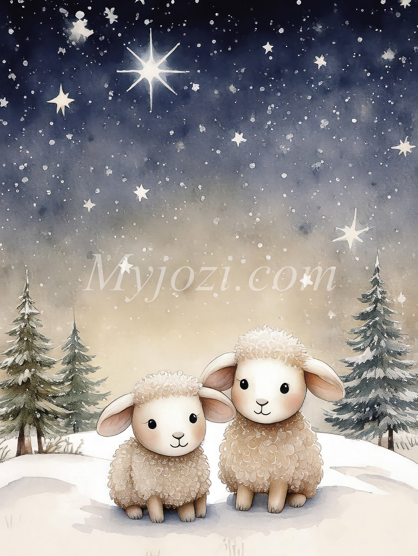 Poster Little Lambs - Children's poster with winter landscape