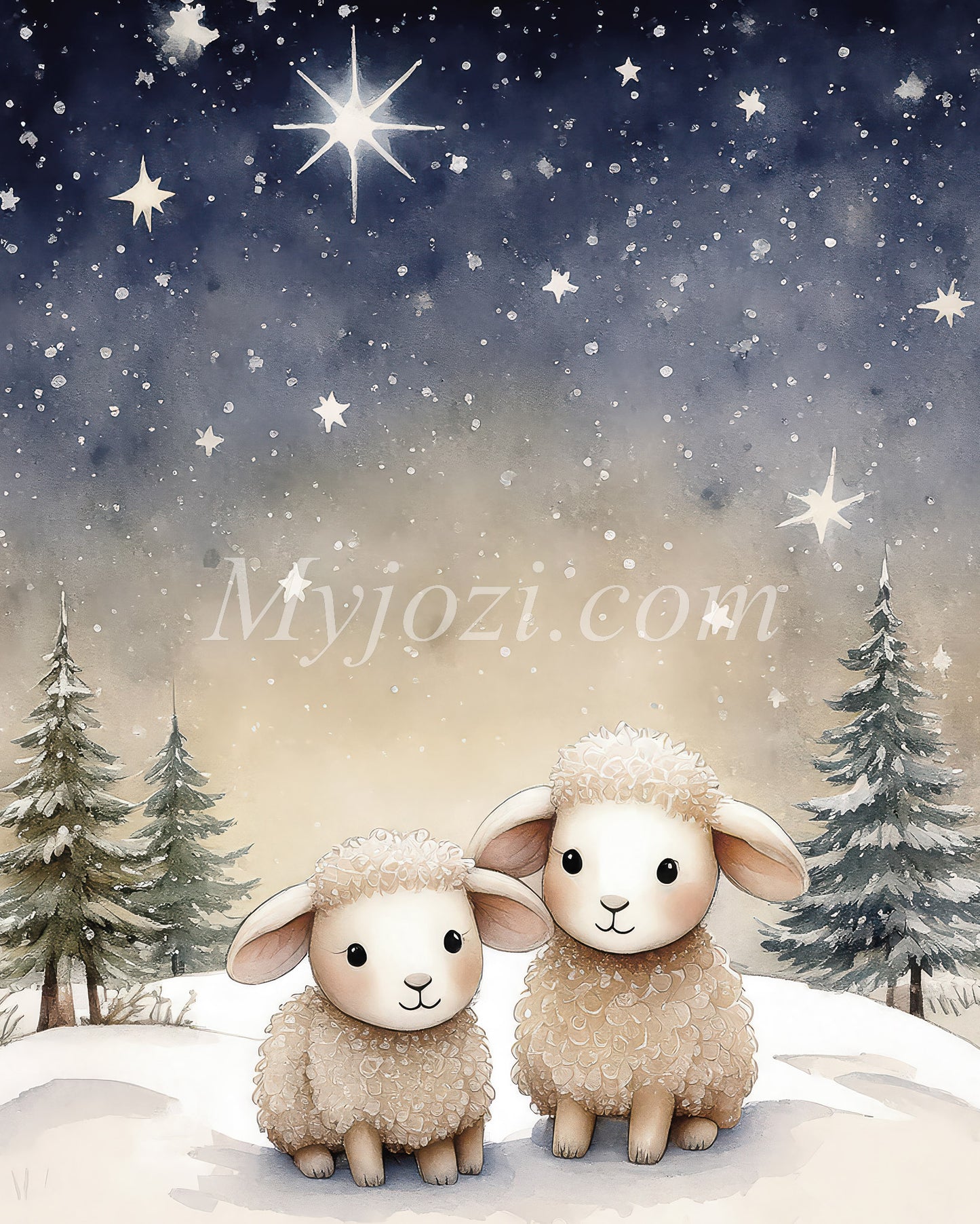 Poster Little Lambs - Children's poster with winter landscape