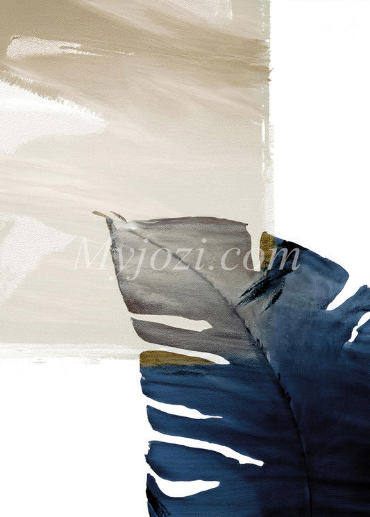 Abstrakt konstposter i harmoniska nyanser av beige, sand och dämpad blå.