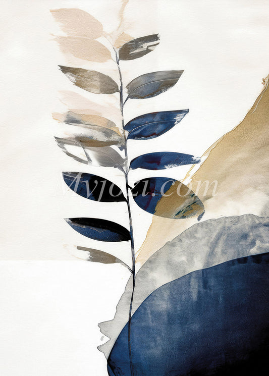 Poster med skandinavisk design i jordnära och blå toner, skapar lugn och elegans.