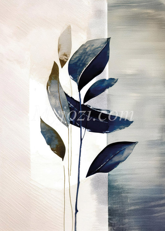 Poster med abstrakt konstverk i jordiga toner och lugnande blått, perfekt för skandinavisk minimalis