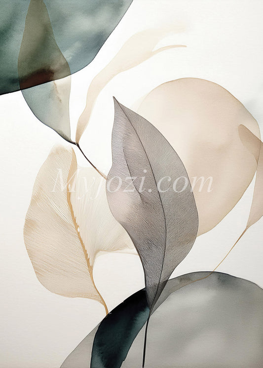 Abstrakt Konstposter - Lekande Harmoni I Beige & Grå