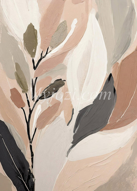 Botanisk akvarellposter med sommarens lövverk i harmoniska toner. Skapa en rogivande atmosfär!