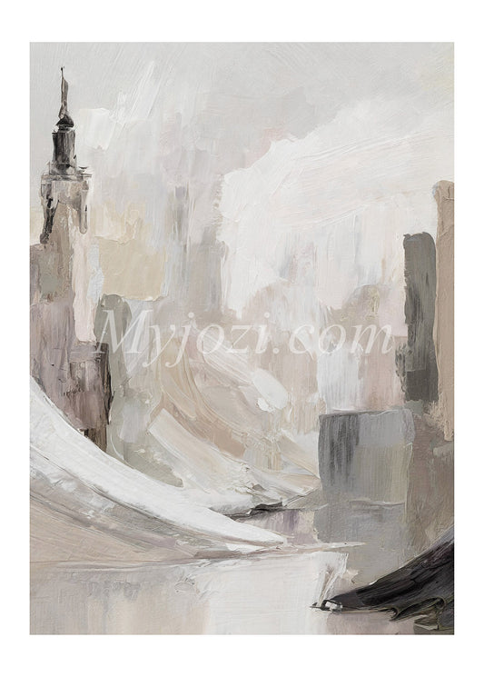 Poster Urbs chorus livio: Akrylkonst som fångar stadens mystik i en drömlik dimma. Idealisk för refl