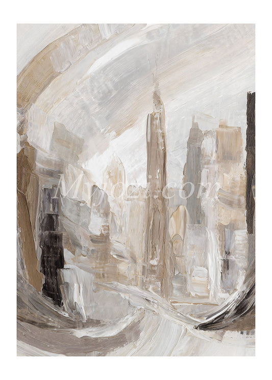 Abstrakt akrylkonst som skildrar stadens tysta kraft och inre stillhet.