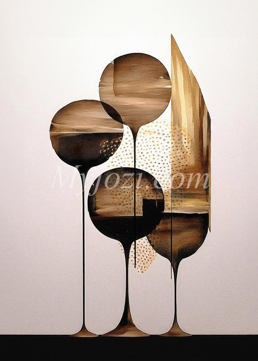 Abstrakt konstverk inspirerat av vinglas, skapar elegans och rörelse.