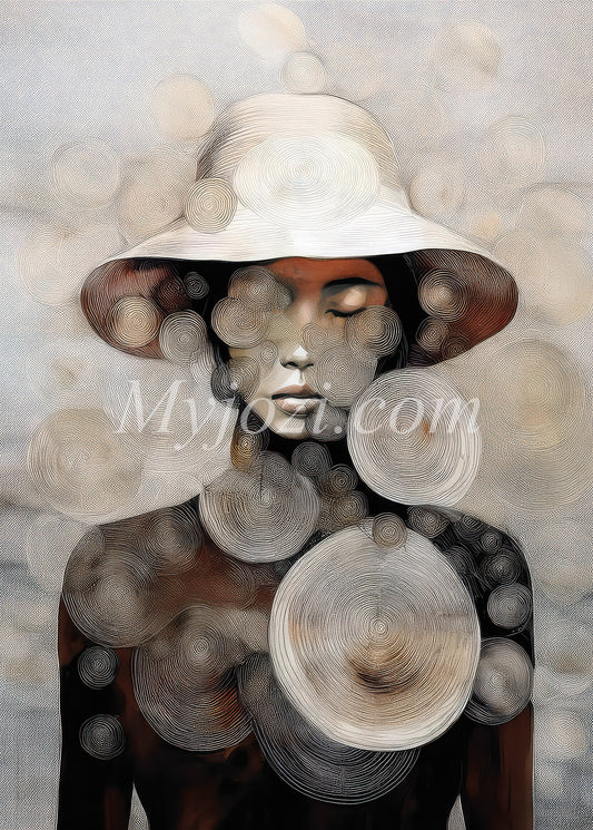 Abstrakt poster med kvinnlig karaktär, eleganta nyanser och modern design.