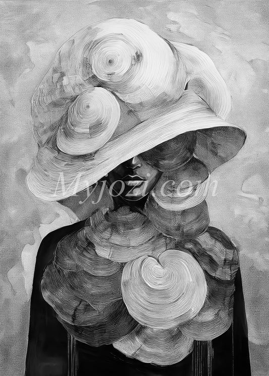 Abstrakt svartvit poster med skandinavisk design och lugn atmosfär.