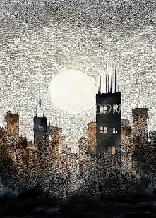 Mystisk poster av en hemlig stad i mörker, perfekt för den som söker skuggor och dolda vyer.