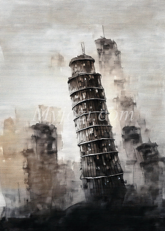 Poster med mystisk stad i nattens slöja, perfekt för att skapa en reflekterande atmosfär.