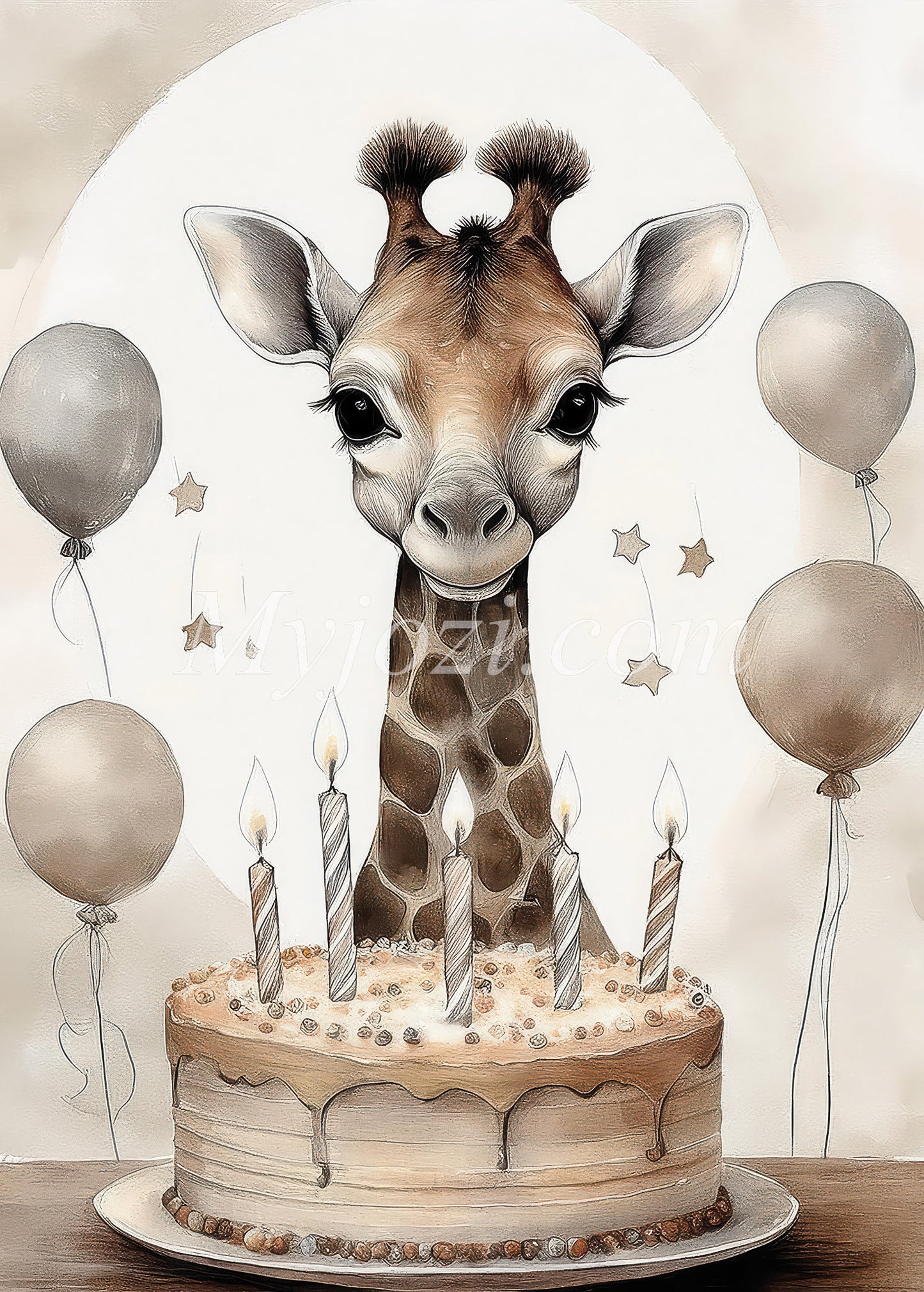 Poster Birthday Evelia: Fantastisk poster med giraff i svensk stilren design, perfekt för barnkammar