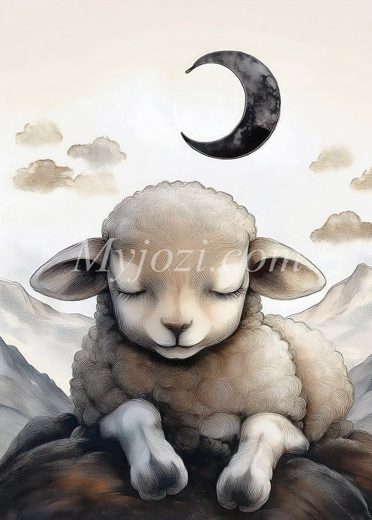 Barnposter i varm färgpalett - Det mjuka lammet