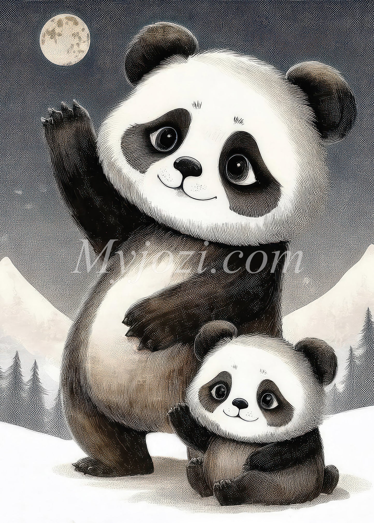 Children's Poster Panda Family - Pandas in Snow