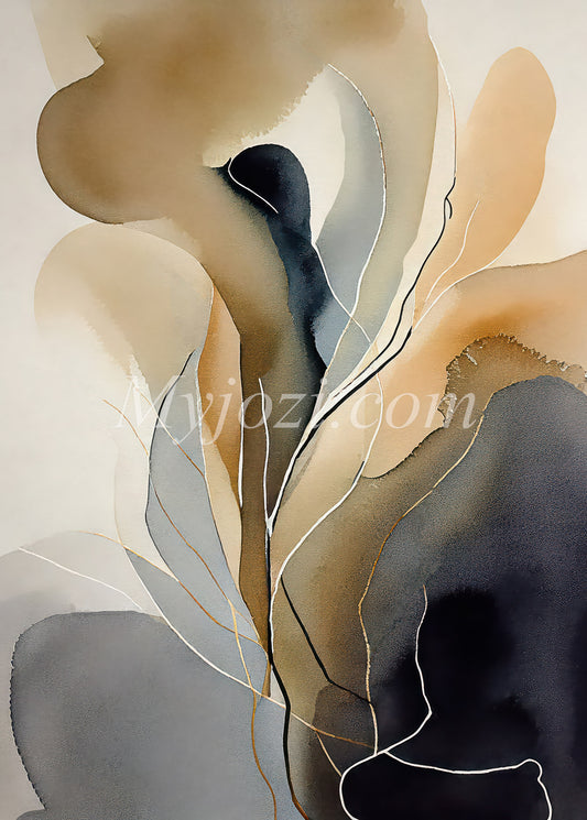 Abstrakt konstposter med jordiga färger och stillsam energi, perfekt för hemmets harmoni.