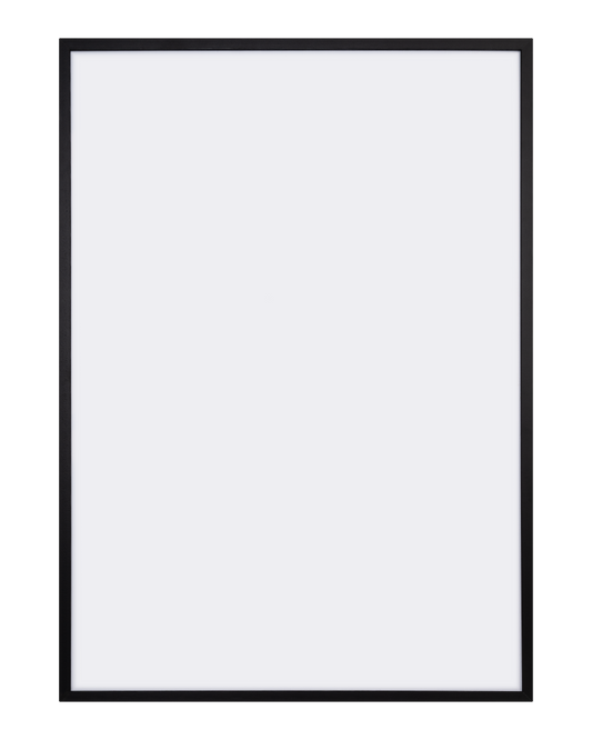 Svartmålad träram för posters och konstverk, med metallhängare för enkel upphängning.