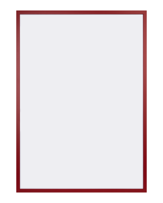 Träram i rött med metallhängare, perfekt för posters och konstverk.