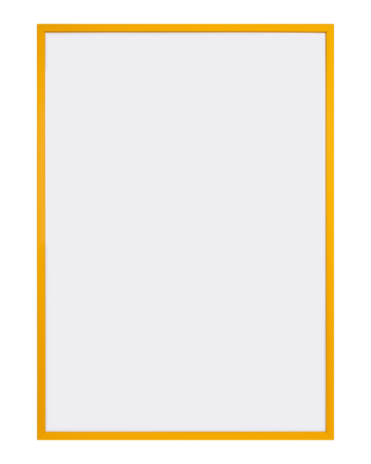 Gul träram för posters och konstverk, med två metallhängare för enkel upphängning.