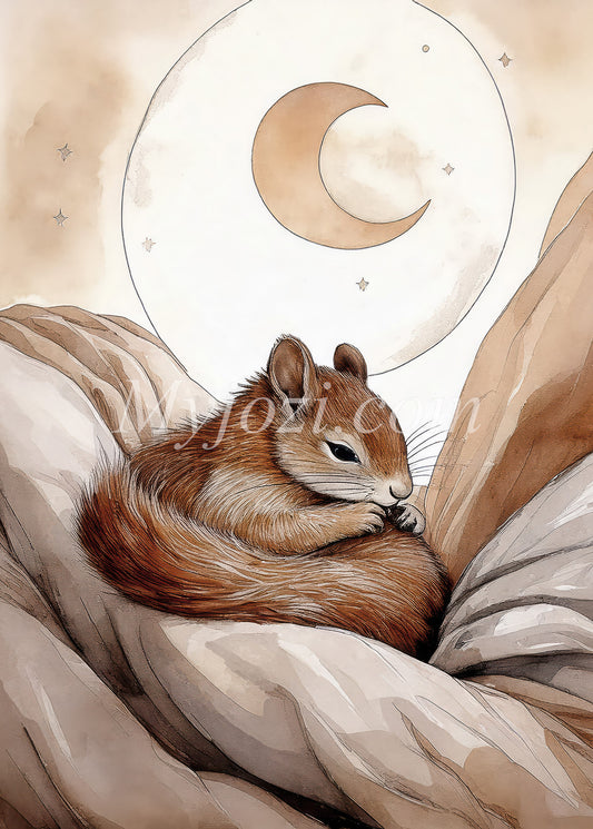 Barnposter Juliana Corio - En ekorre under månen