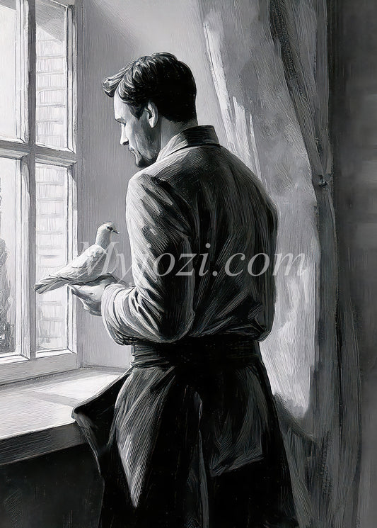 Svartvit Poster - Mannen Och Duvan