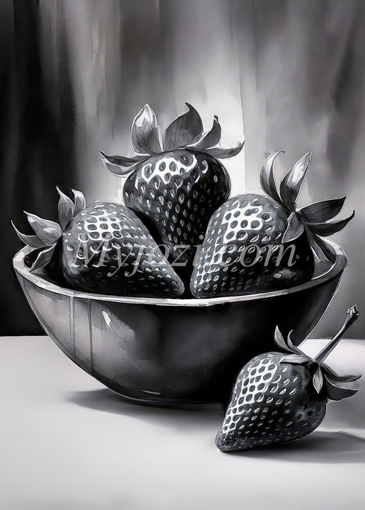 Svartvit MatPoster - Jordgubbarna