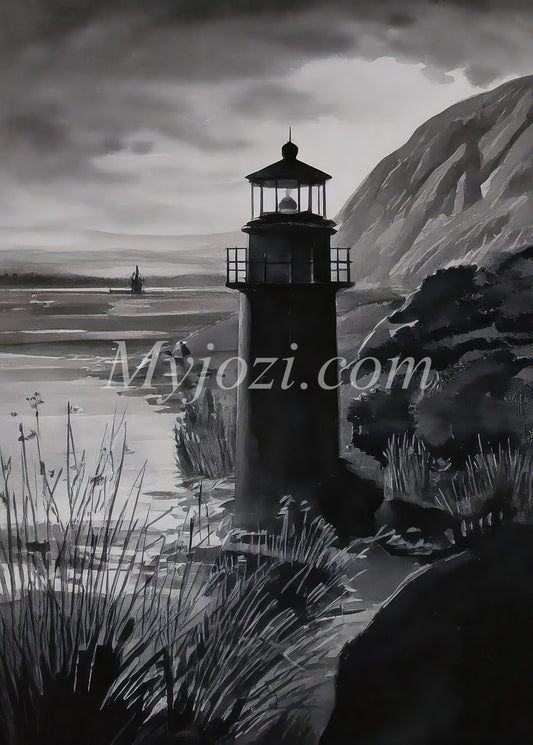 Svartvit Konst Poster - Den Glömda Fyren