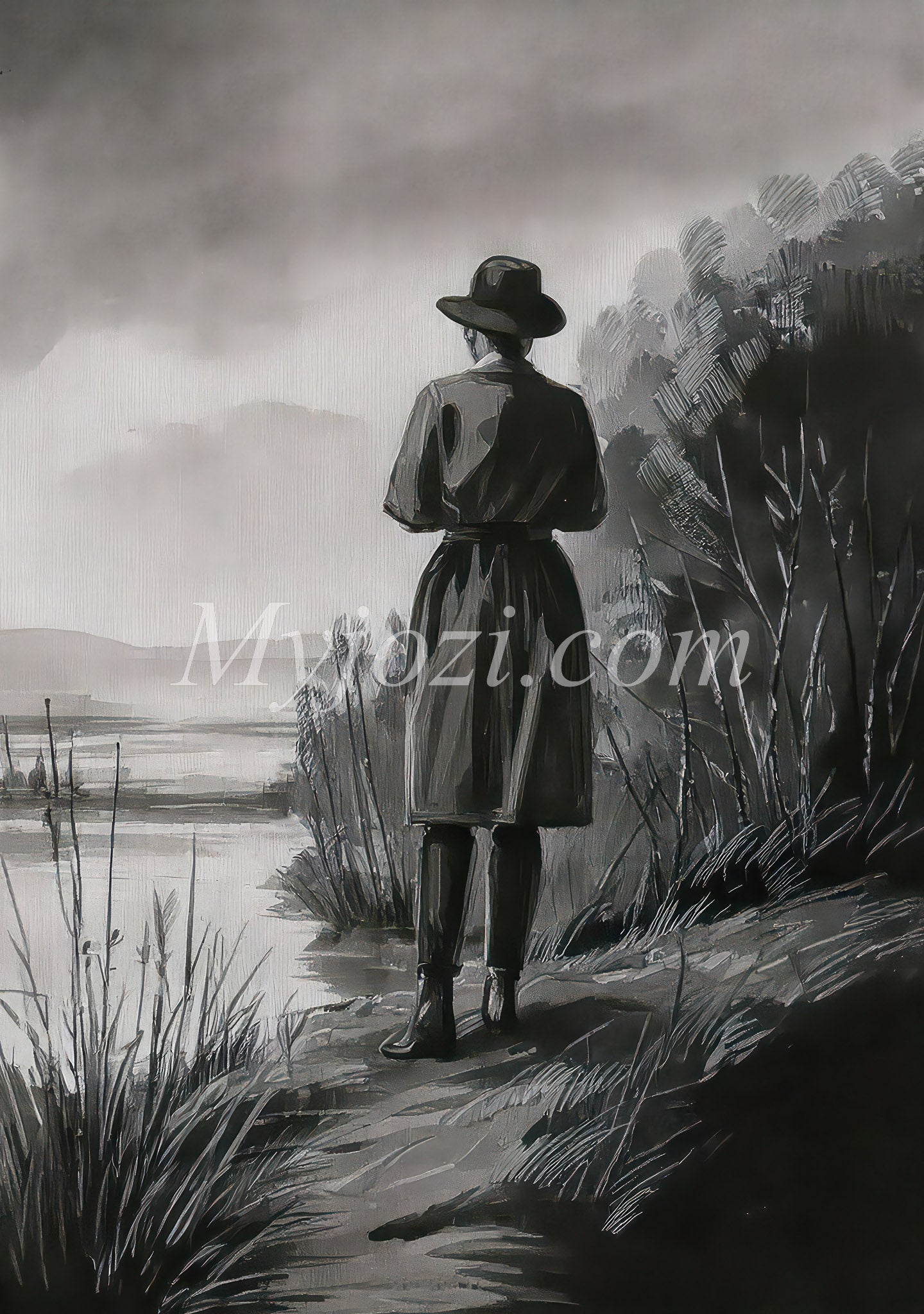 Black and White Art Poster - The Secret of the Sea