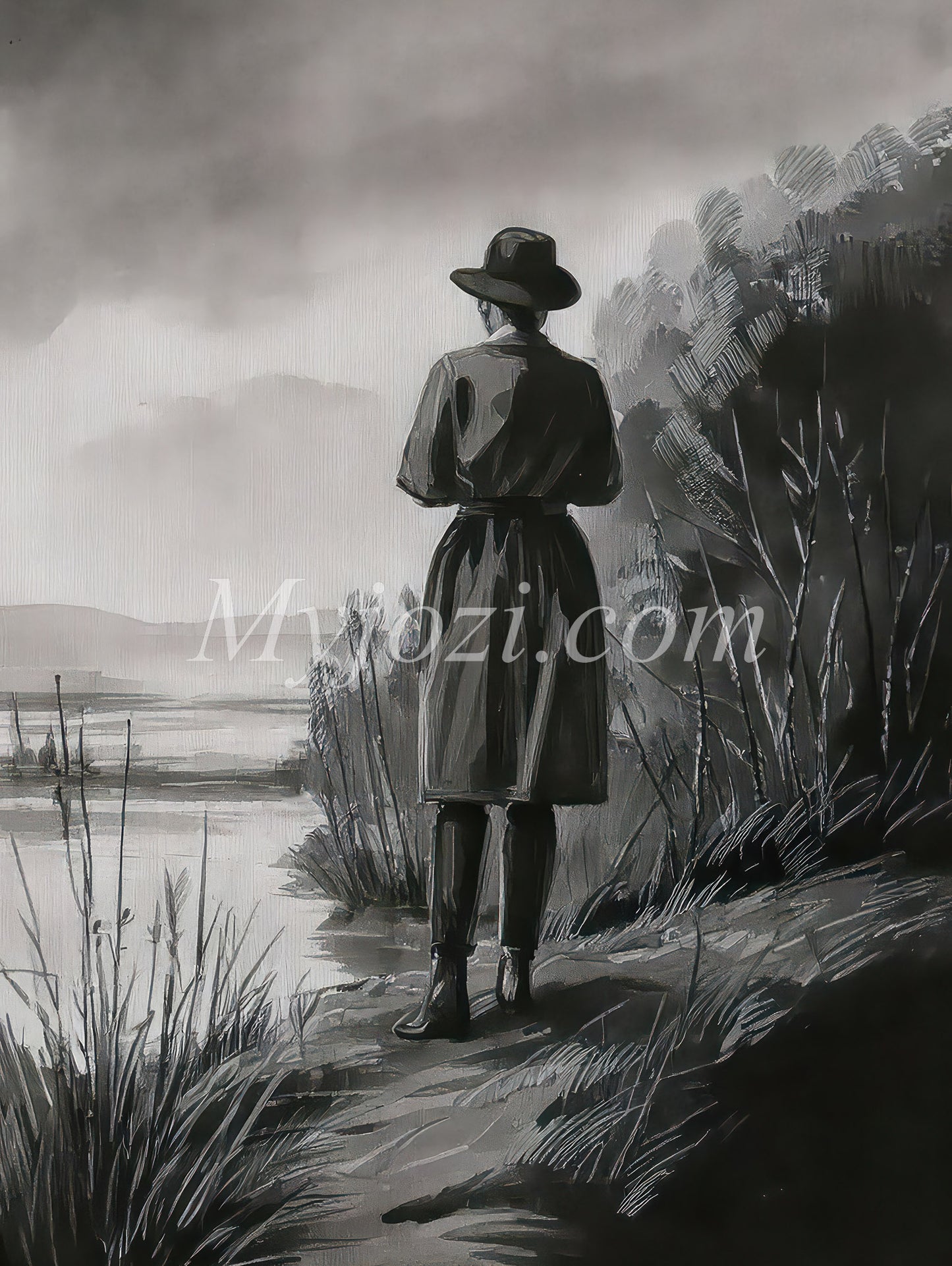 Black and White Art Poster - The Secret of the Sea