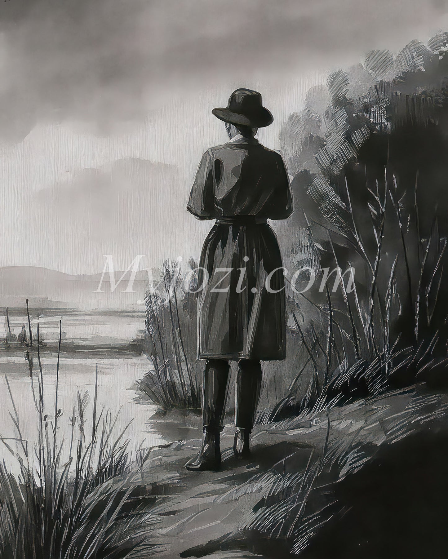 Black and White Art Poster - The Secret of the Sea