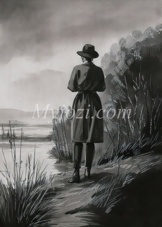 Svartvit Konstposter - Mannens Frid